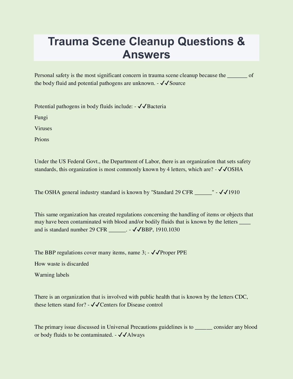 Trauma Scene Cleanup Questions & Answers Browsegrades
